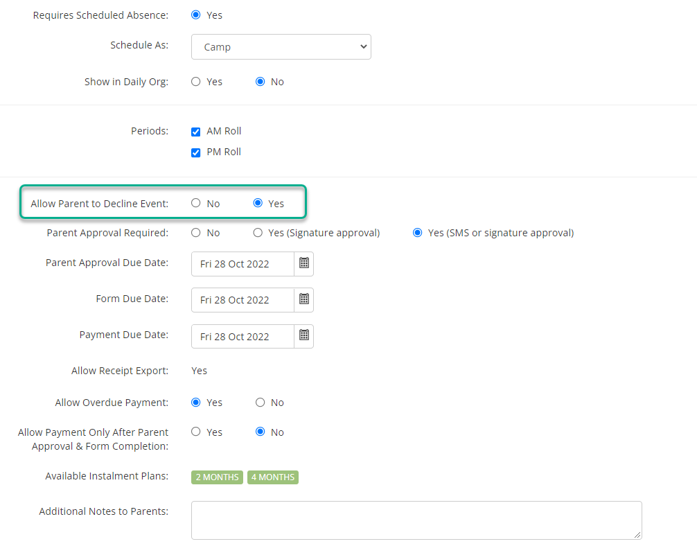 Schools Can Now Give Parents The Option To Decline An Event Or Fee In XUNO